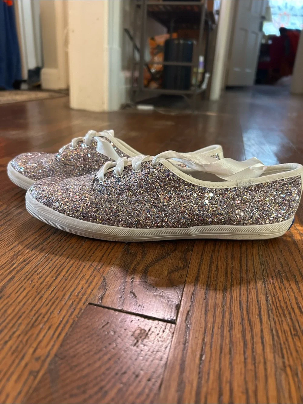kate spade Glitter Ribbon-Lace Low-Top Sneakers in Multicolor Sparkle
